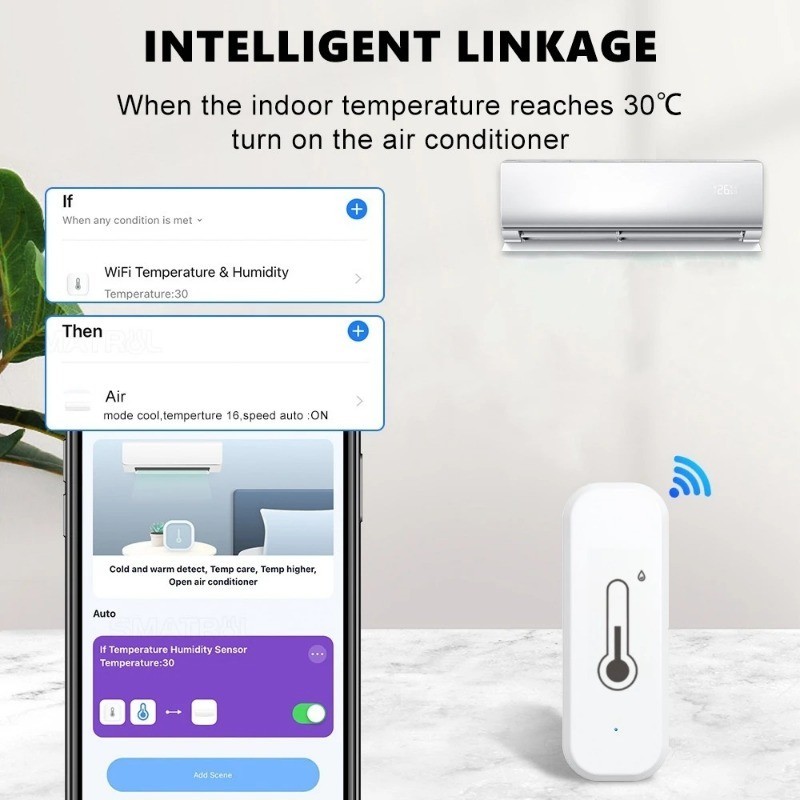 Tuya WiFi Temperature Humidity Sensor Home Connected Thermometer Voice ...