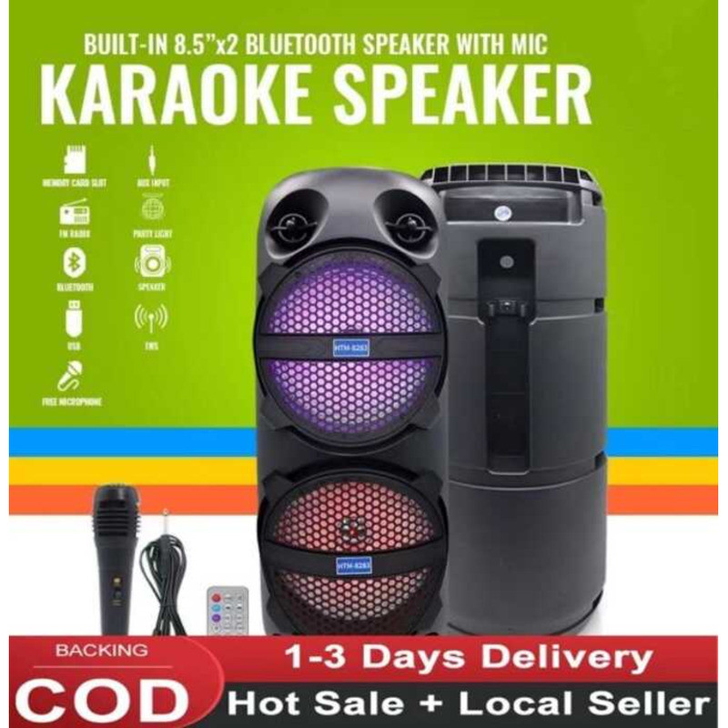 8803 24 INCHES BIG Double Portable Bluetooth Speaker Free Wireless Mic ...