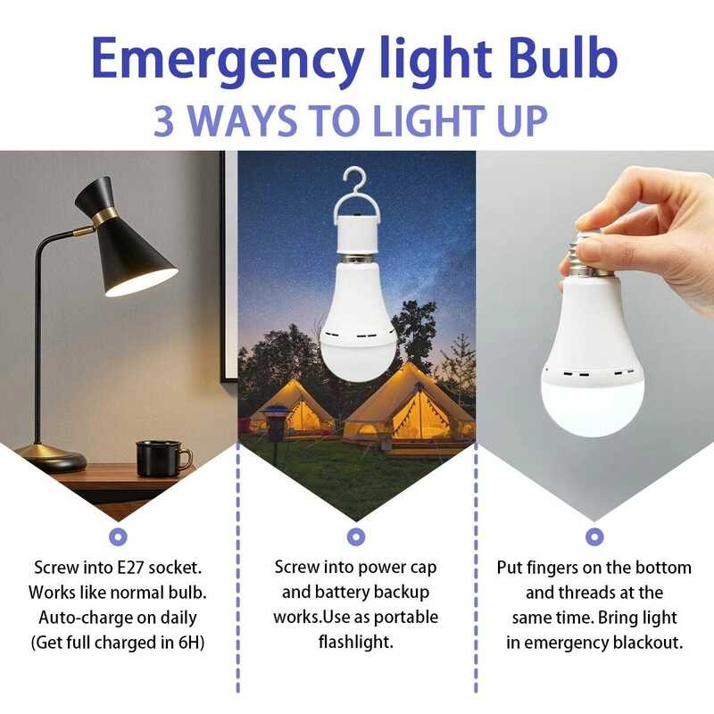 LED 3 Way Emergency Bulb Rechargeable Light Bulb 7W E27 110V 220V ...
