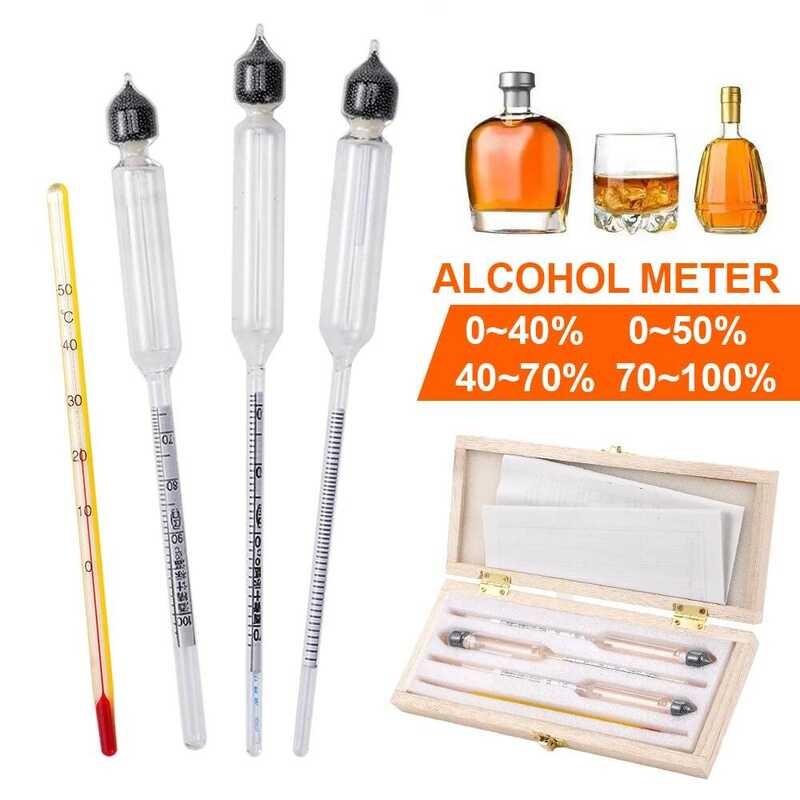 4Pcs Meter Set Detector 0-100% Alcoholmeter Tester+Thermometer Wine ...