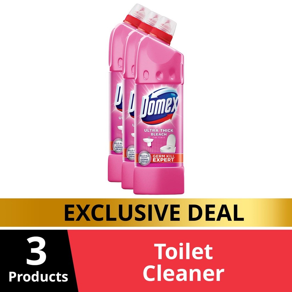 Domex Ultra Thick Bleach Toilet Cleaner Pink Power 900ml Bottle x3 ...