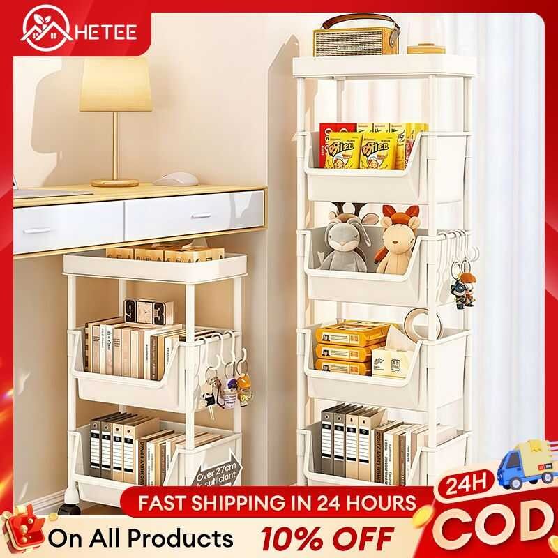 HETEE 5 Layer Moving Rack Storage Shelf Home Bedroom Bathroom Rolling ...