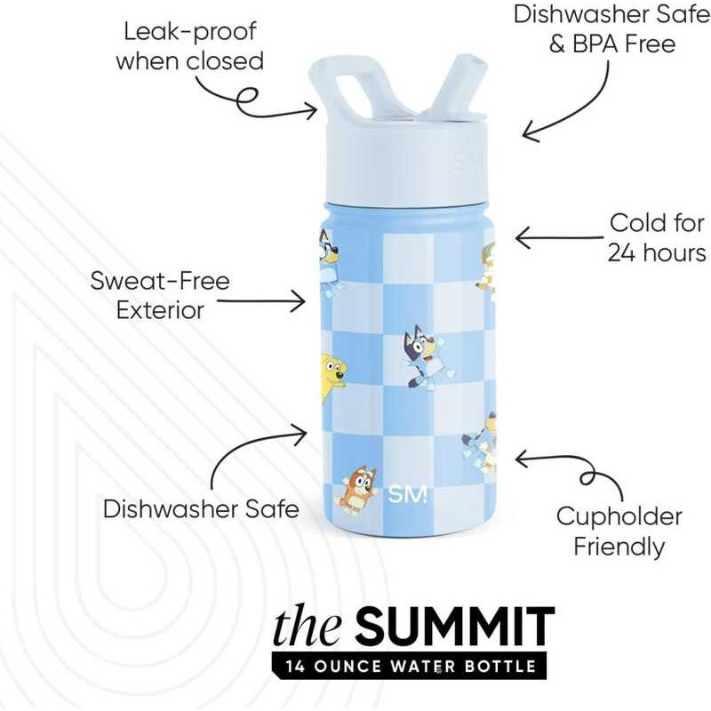 Simple Modern Bluey Checkmate Summit Water Bottle For Kids, 14 Oz ...
