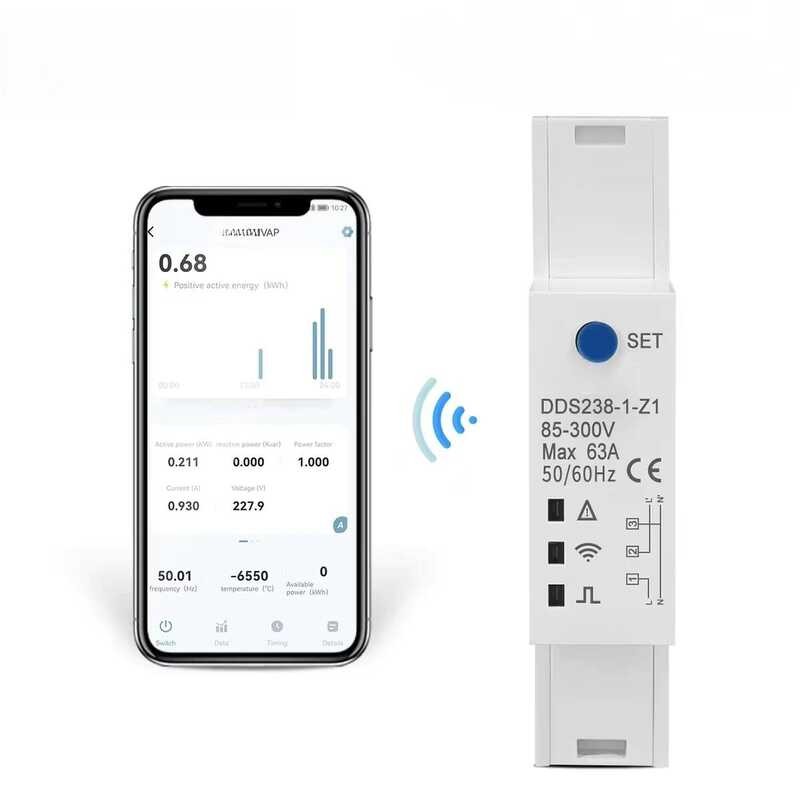 Smart Meter fotovoltaico WiFi, per Tuya WiFi Smart contatore elettrico trifase 100A con protezione da sovratensioni telecomando misurazione bidirezionale