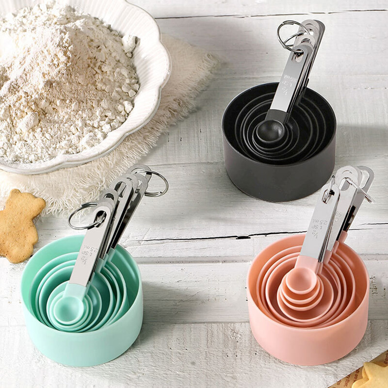 LOTIN SHOP 8Pc Stainless Steel Handle Measuring Spoon Plastic Cup with ...