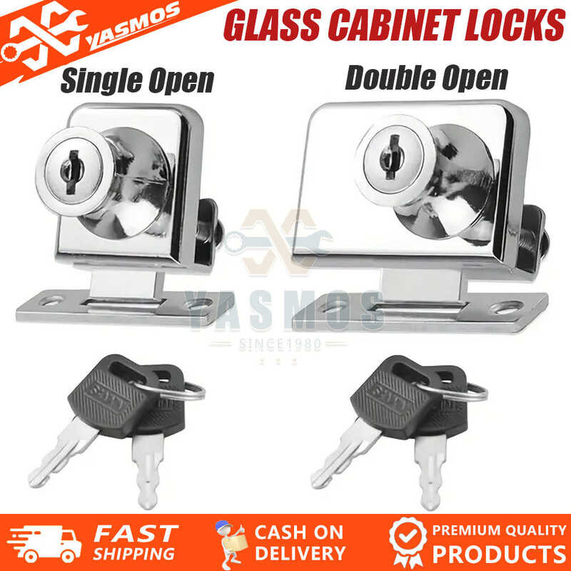 No Drill Glass Door Lock Display Cabinet Single Double Push Sliding ...