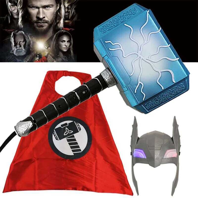 W 1Pcs Avengers Thor Figure LED Sound Light Mer Axe Cosplay Weapons ...