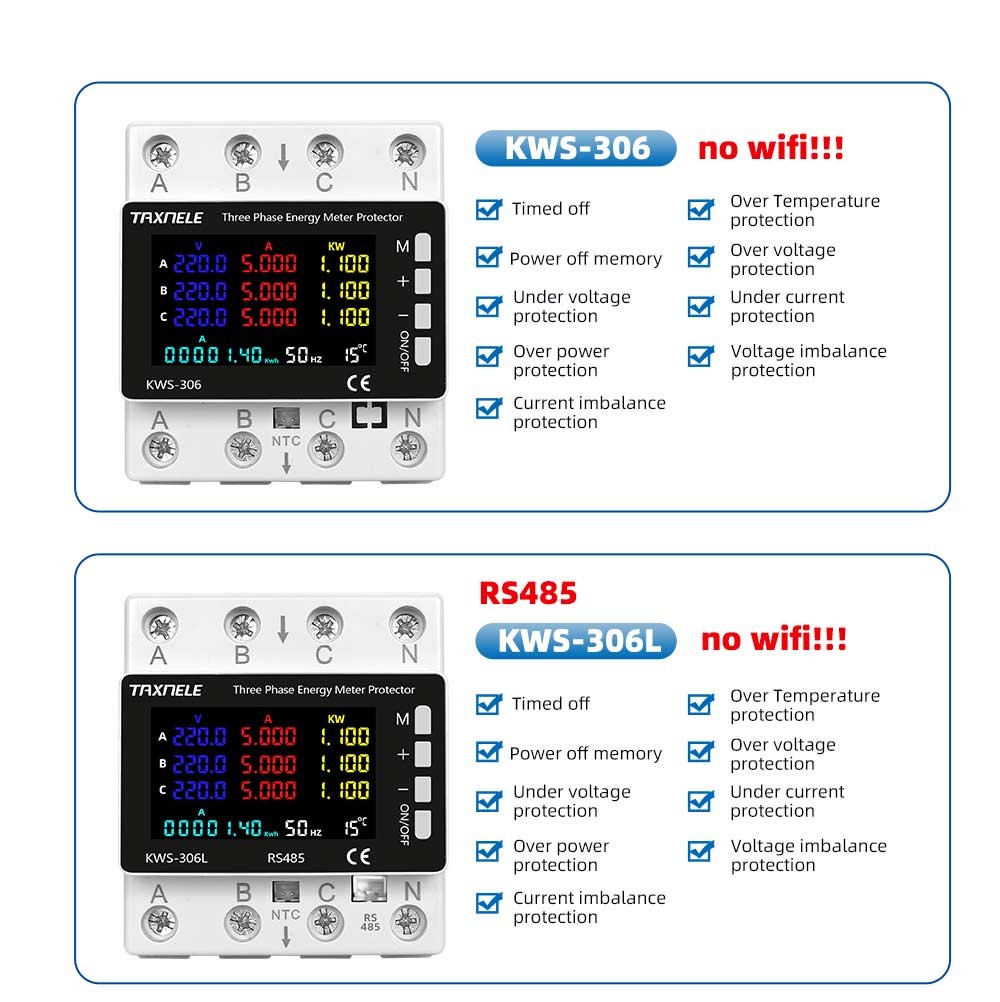 TUYA Wifi 3 Phase AC 85-290V 80A Power Energy Meter Monitor Voltage ...