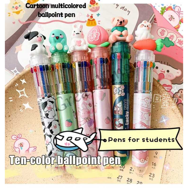 Large Capacity 10 Colors Study Supplies Multicolor Cute Ballpen Student ...