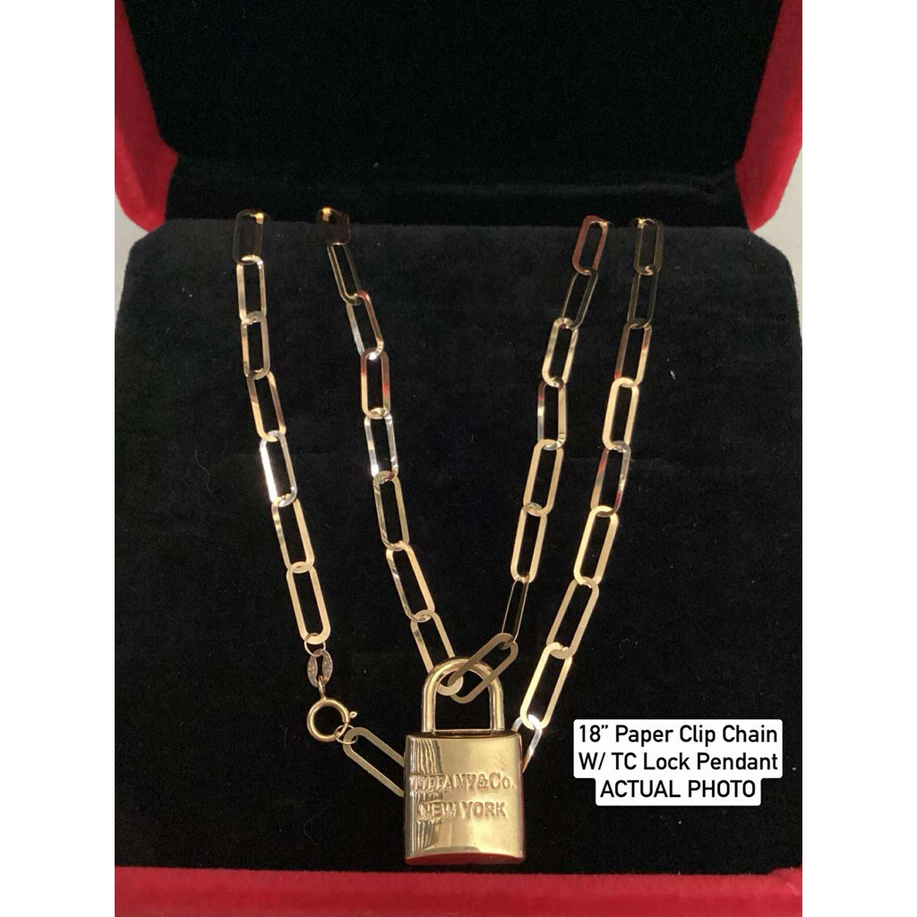 Pawnable 18k Saudi Gold 3mm Paper Clip w/ Lock Pendant | Shopee Philippines