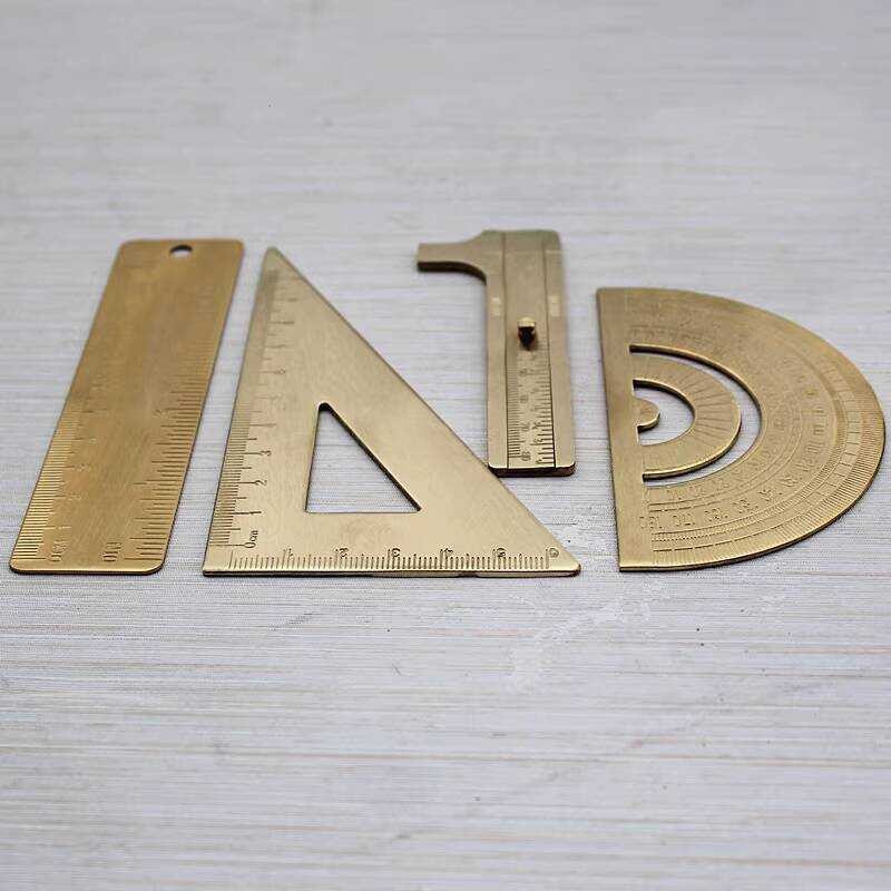 Brass Right Angle Triangle Ruler Pure Copper Half Circle Protractor ...