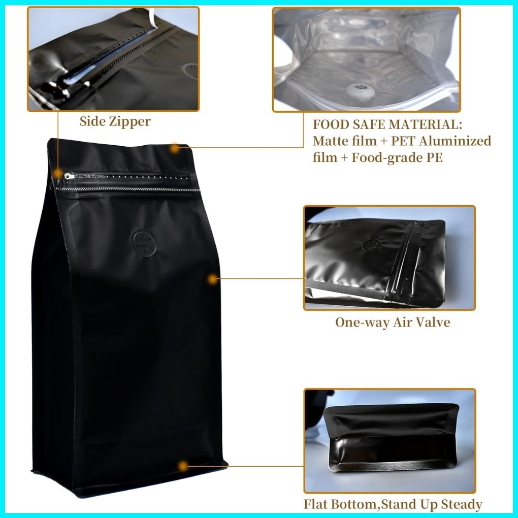 50pcs Black/ Blue Coffee pouch with valve &Zip lock/ Black Blue coffee ...