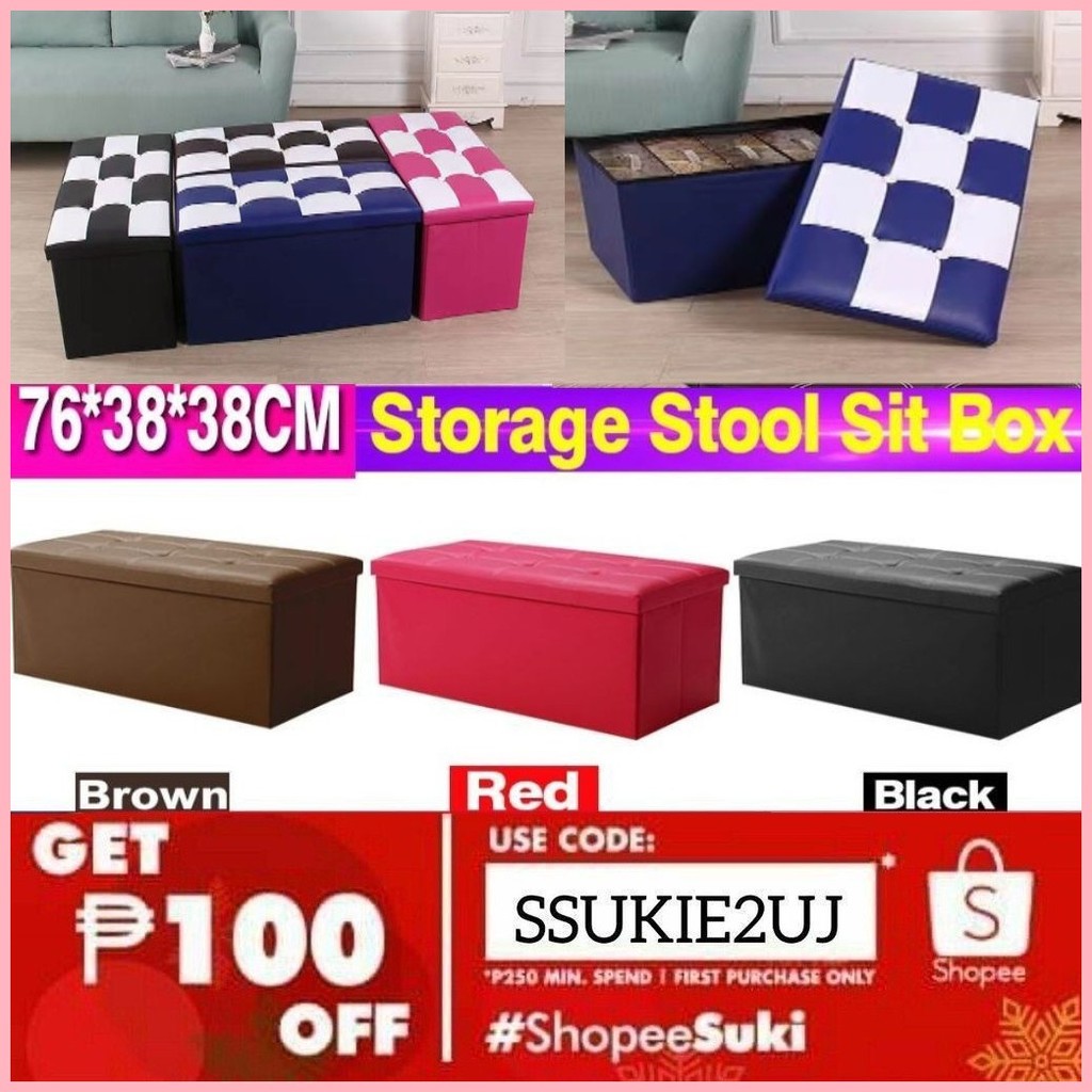 Faux Leather Folding Storage Sofa Cube Memory Foam Seat Foot Stools Box ...
