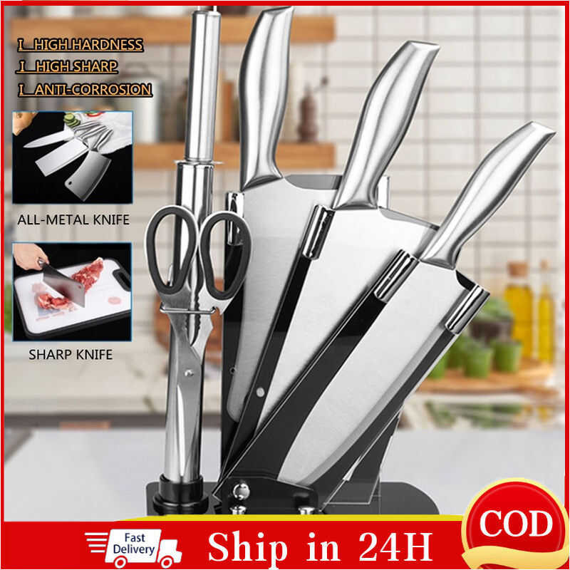 Knife Set With Stand Stainless Steel Kitchen Knife Set Holder Chef ...