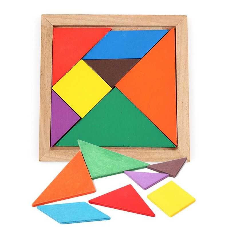 Wooden Tangram Jigsaw Puzzle Square Brain Teaser Intelligent ...