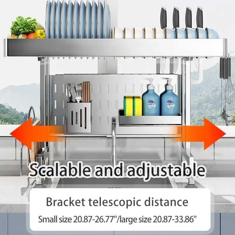 304 Stainless Steel Dish Rack With Drainer Adjustable Plate Drying Rack ...