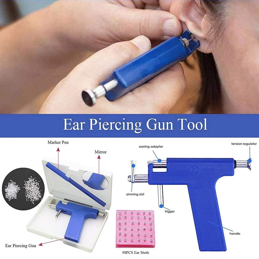 98PCS Professional Ear Gun Piercing Set Earring Studs Safety Ear Nose ...