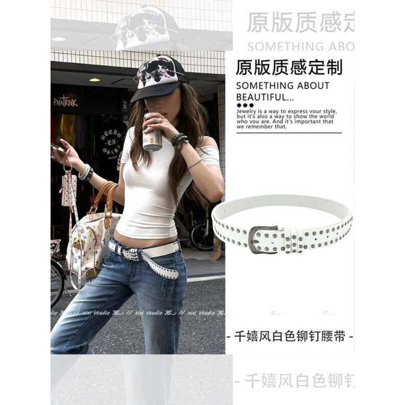 Millennial White Rivet Hot Girl Jeans Belt with Subculture Decoration ...