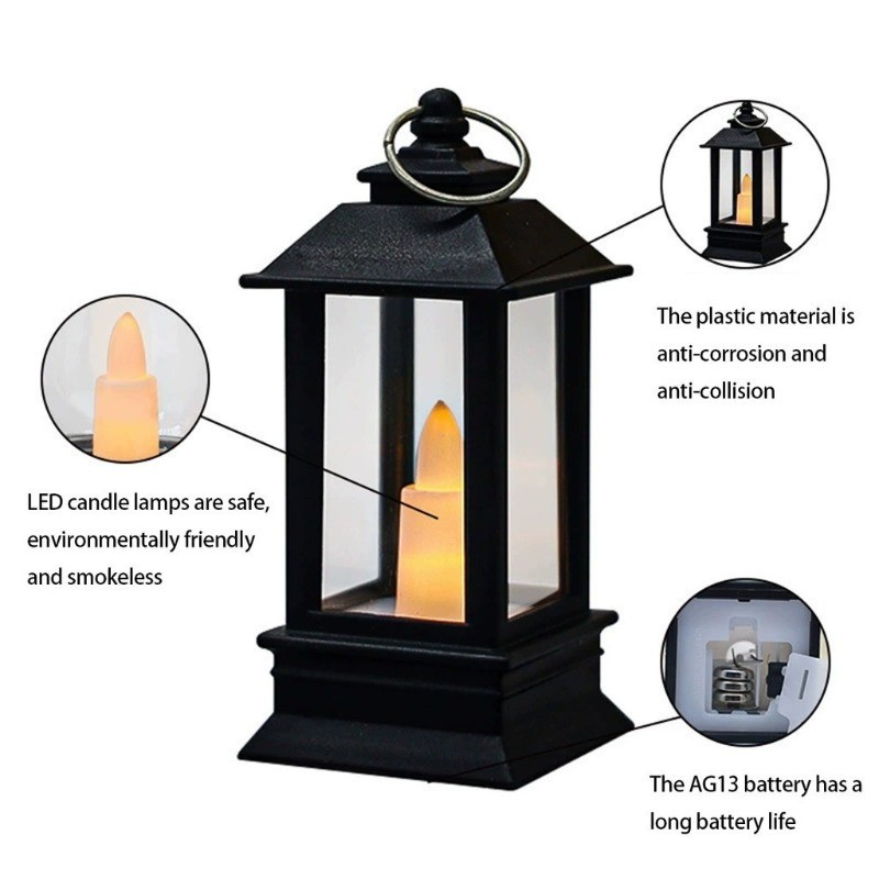 LED Candle Holders Retro Light Lantern with Hook Portable Halloween ...