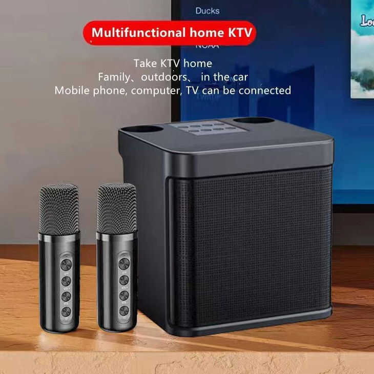 Bluetooth Speaker With Mic Wireless Dual Microphone Karaoke 3D Stereo ...