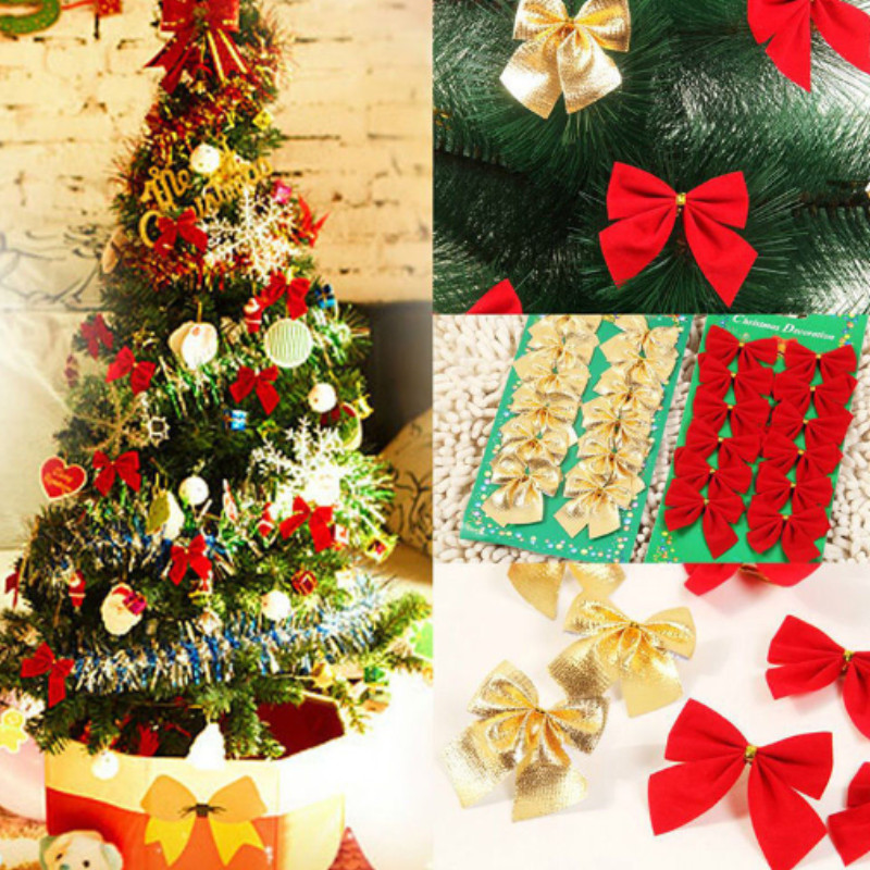 12-Piece Set Gold, Silver and Red Bowknot Hanging Decorations
