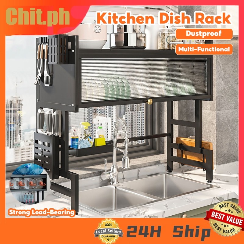 CHIT Kitchen Dish Rack With Cover Multifunctional Metal Cabinet ...