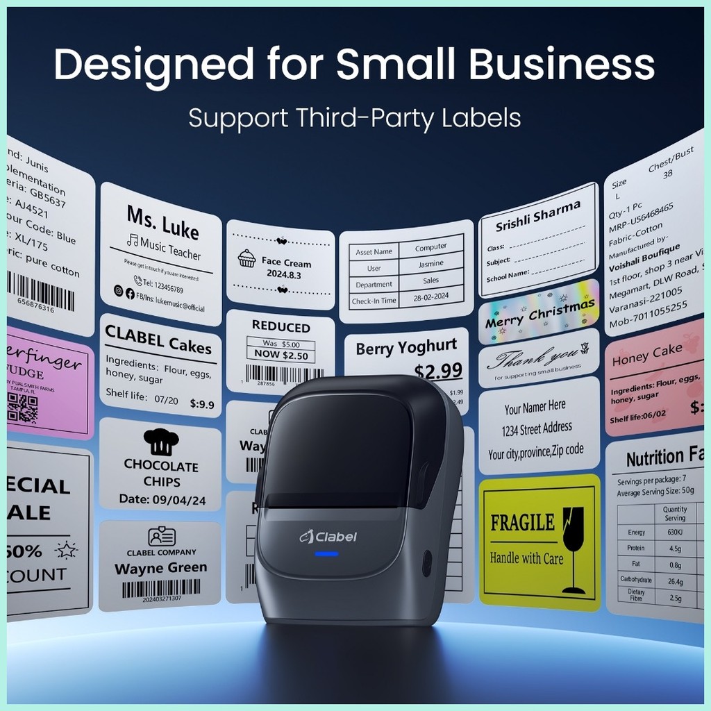 CLAEBL 221B Portable Label Maker, Bluetooth Mini Printer, Thermal Label ...