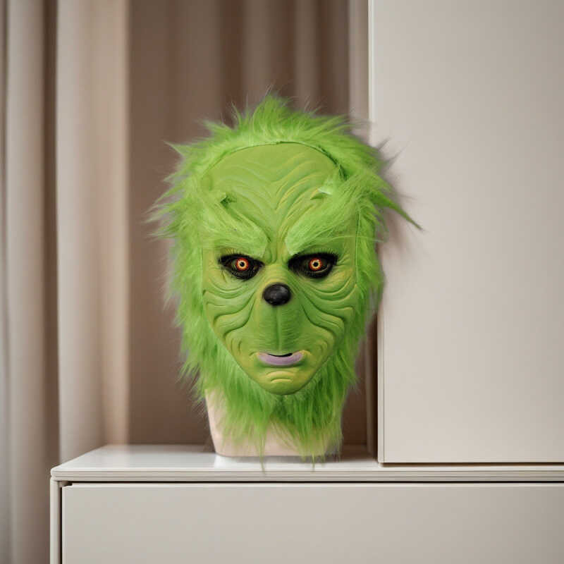 New Halloween Funny Green Hairy Monster Latex Mask NPC Costume Cosplay ...
