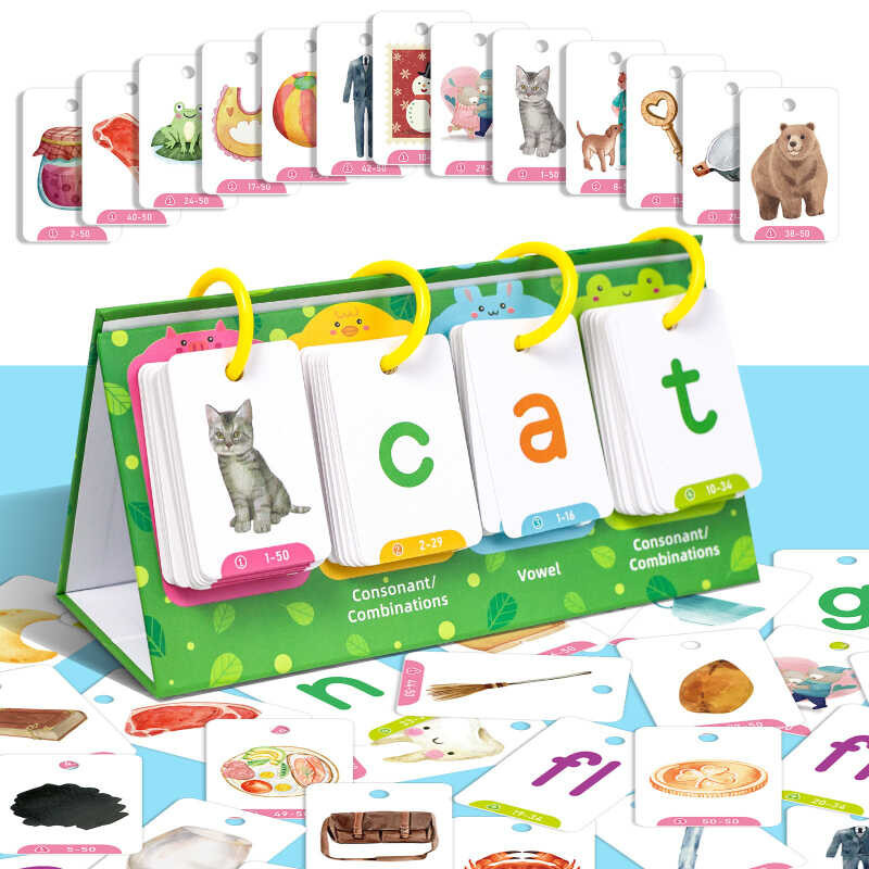 129Pcs Phonics English Flash Card CVC Words Vowel Consonant Desk ...