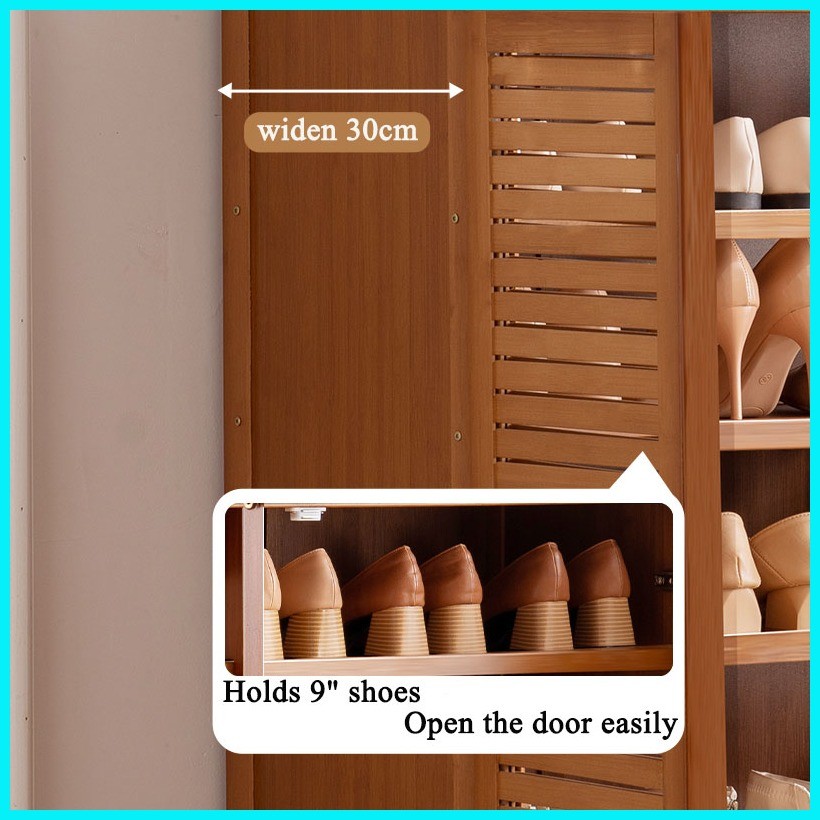 (Ready Stock) Shoe Cabinet Wood Shutter Door Bamboo Shoe Racks ...