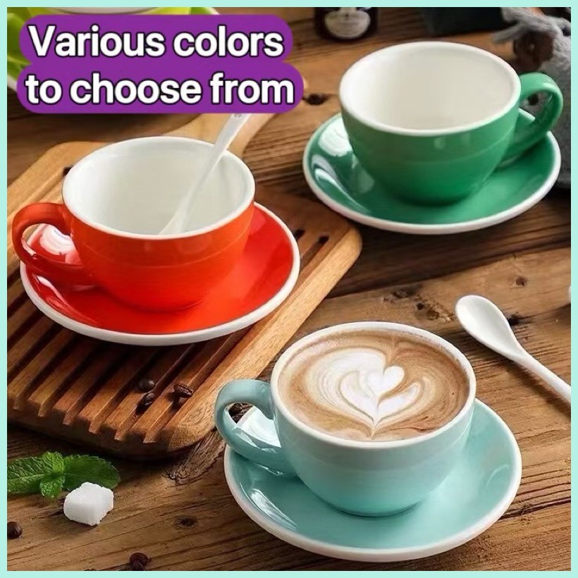 Kitchen Plus Glossy Ceramic Cappuccino Cups Coffee Cup and Saucer Set ...