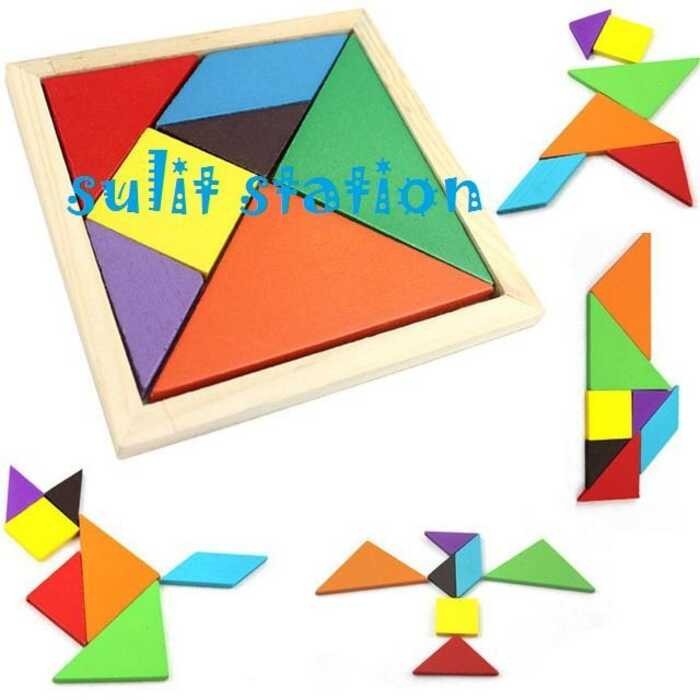 EDUCATIONAL LEARNING TANGRAM MIND BRAIN PUZZLE GAMES WOODEN KIDS TOYS ...