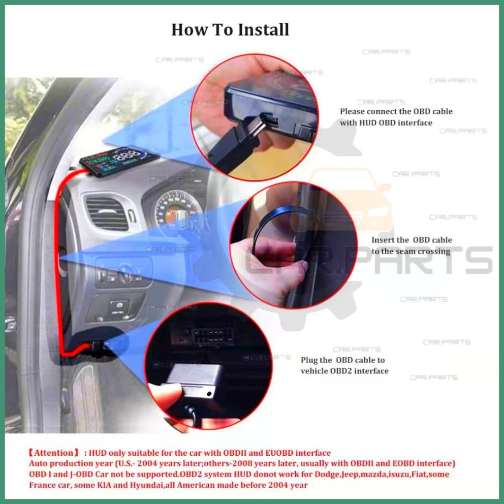 ☸ CP WO2 HUD HEAD UP DISPLAY WINDSHIELD PROJECTOR OBD2 II CAR OVER ...