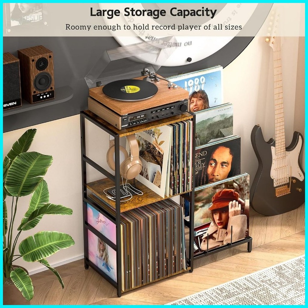 Vinyl Record Player Stand Record Rack Wooden Turntable Racks Magazine ...