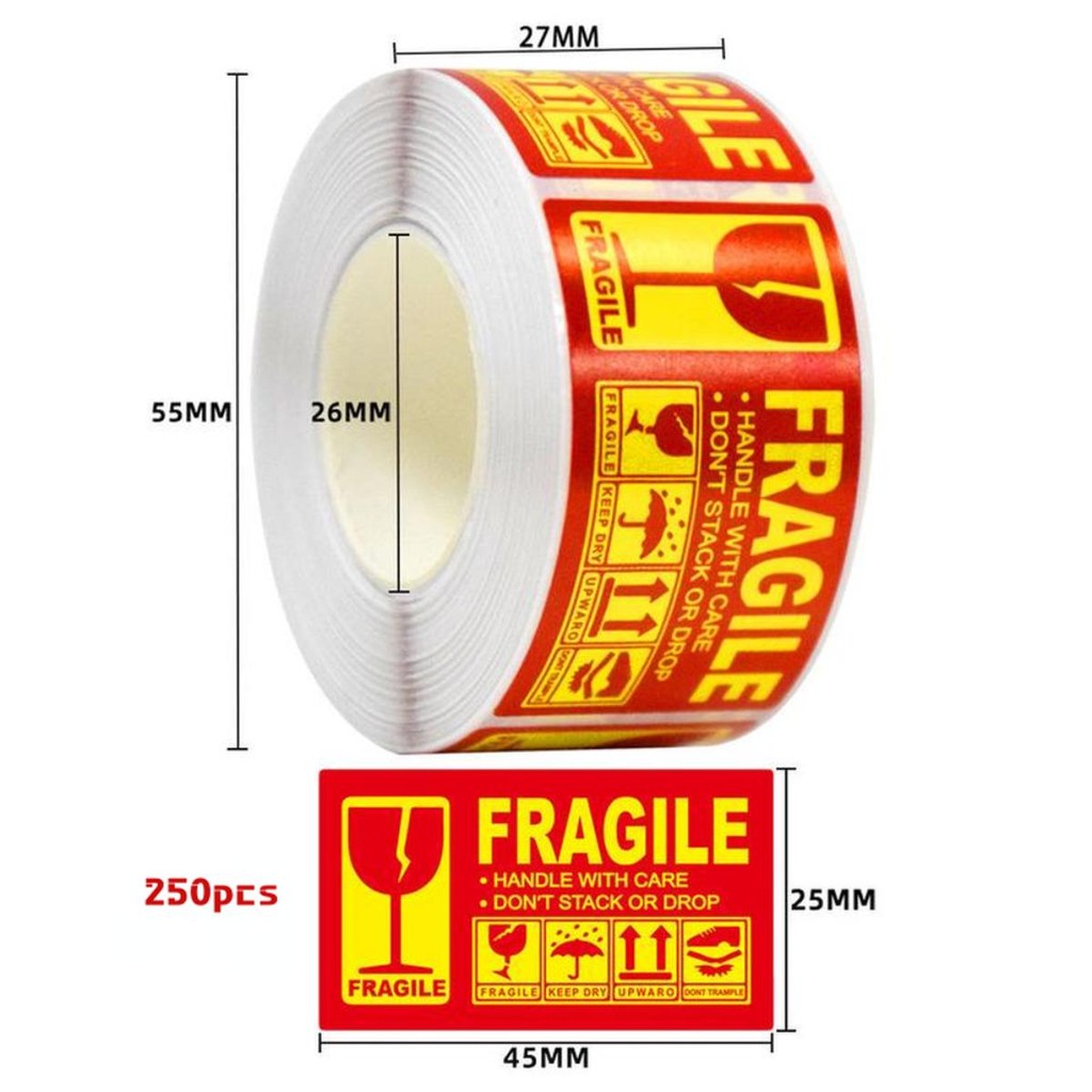 250Pcs/Roll Fragile Sticker with Broken Glass Icon for Parcels and ...