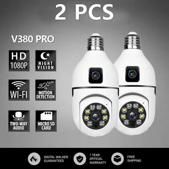 V380 Pro Dual Lens CCTV Camera Connect Cellphone 2 Pcs WIFI 360 Light ...