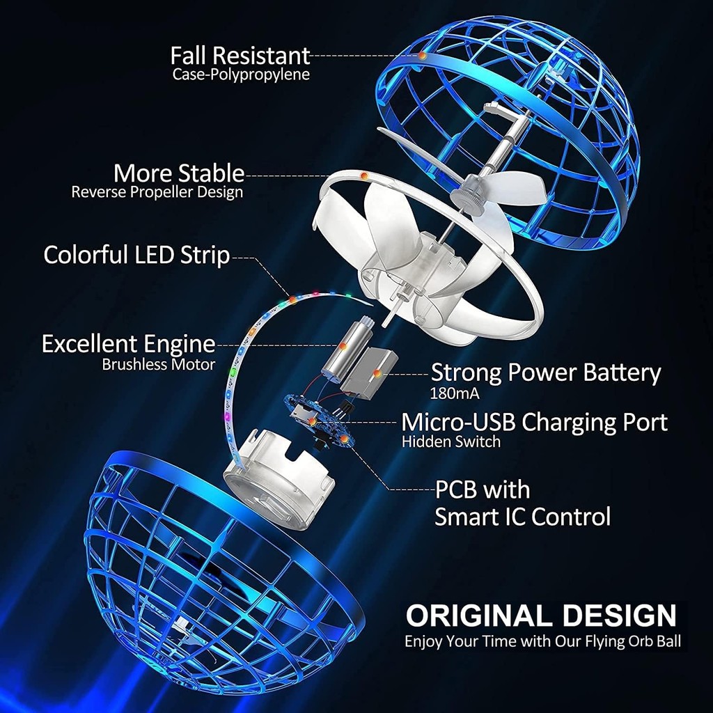 Flying Ball Toys Auto-Return Magic Orb Hover Ball Toy RGB Led Lights ...