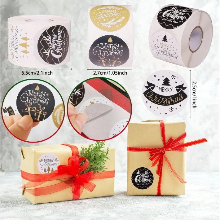 500pcs Merry Christmas Stickers - Round Gift Tags for Baking Packages ...