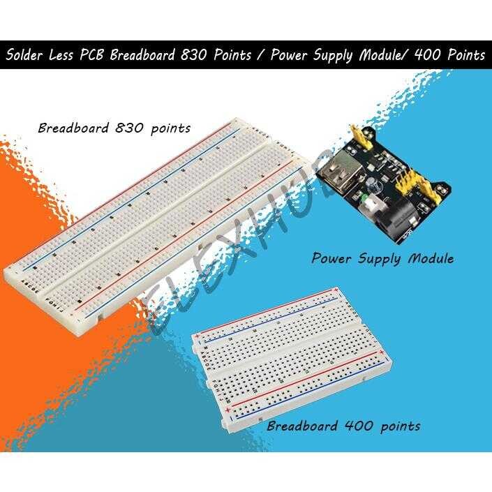 Solder Less PCB Breadboard 830 Tie Points Circuit Solderless Full Size ...