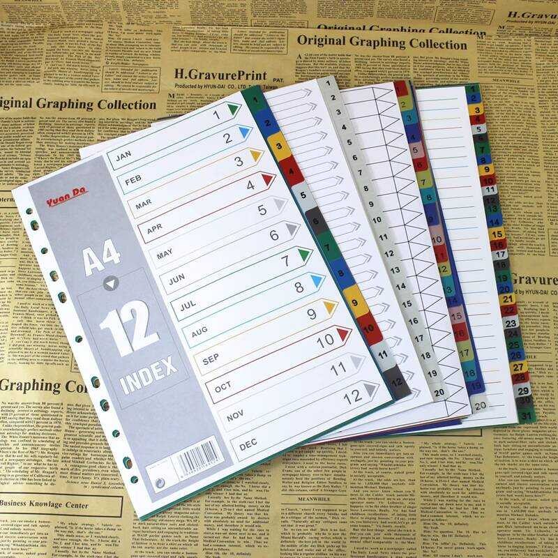 A4 File Folder Color Number Plastic Separator PP Classification Pages ...