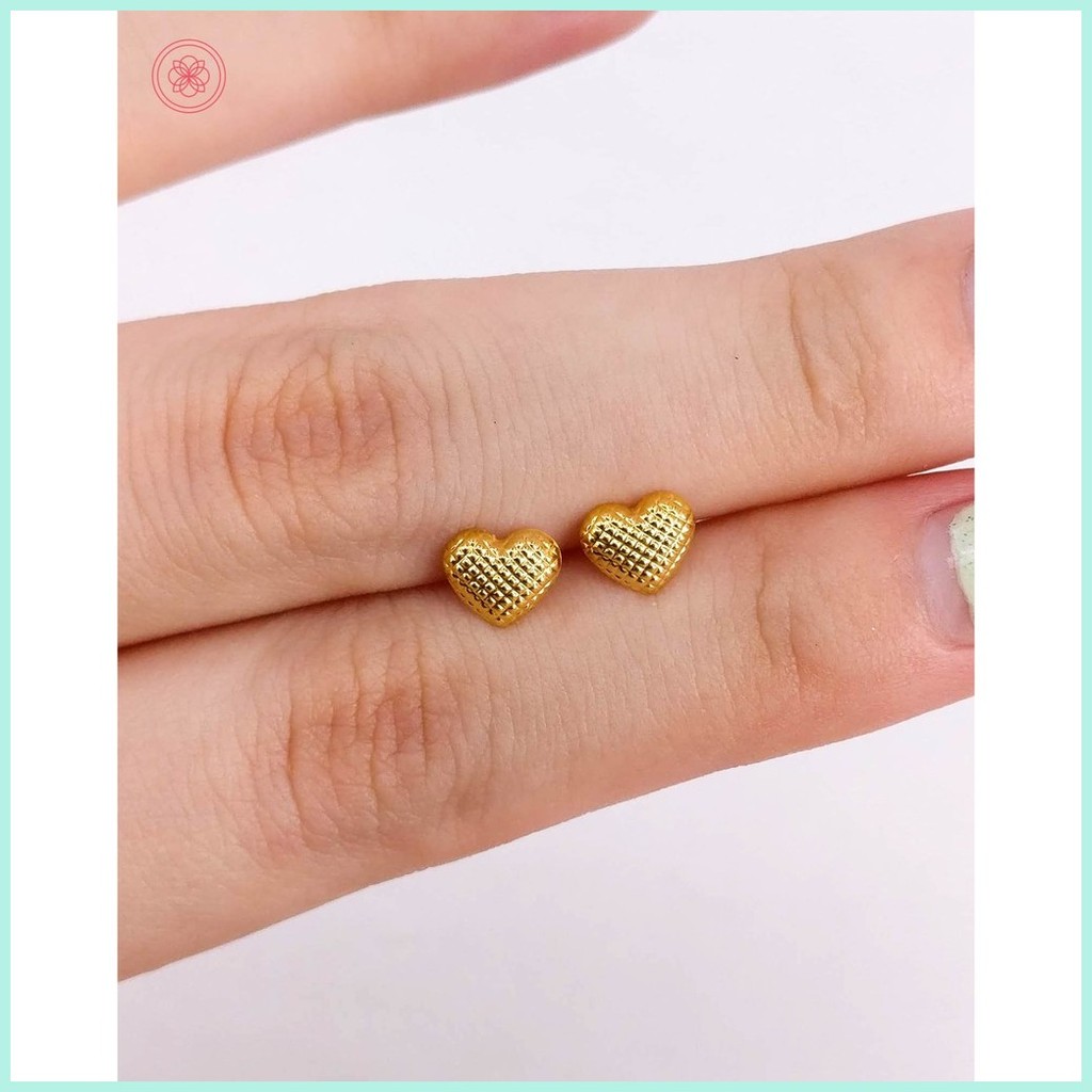 COD PAWNABLE 18k SAUDI GOLD Earrings Checkered Heart Stud Earrings w ...