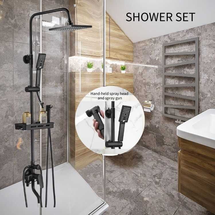 Head Black Brass Pressurized Single Point Bathroom Hot And Cold Shower ...