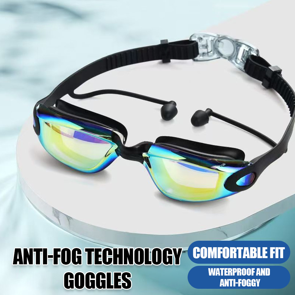 Anti Fog UV Protection Electroplating Swimming Goggles With Earplug ...
