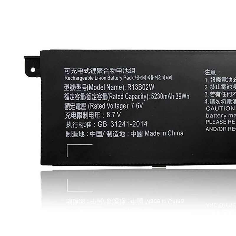 R13B01W R13B02W - Baterías de Ordenador portátil Compatible con Xiaomi Mi Air 13.3 2018 161301-01 Series TM1604 TM1613 (7.6V 39Wh