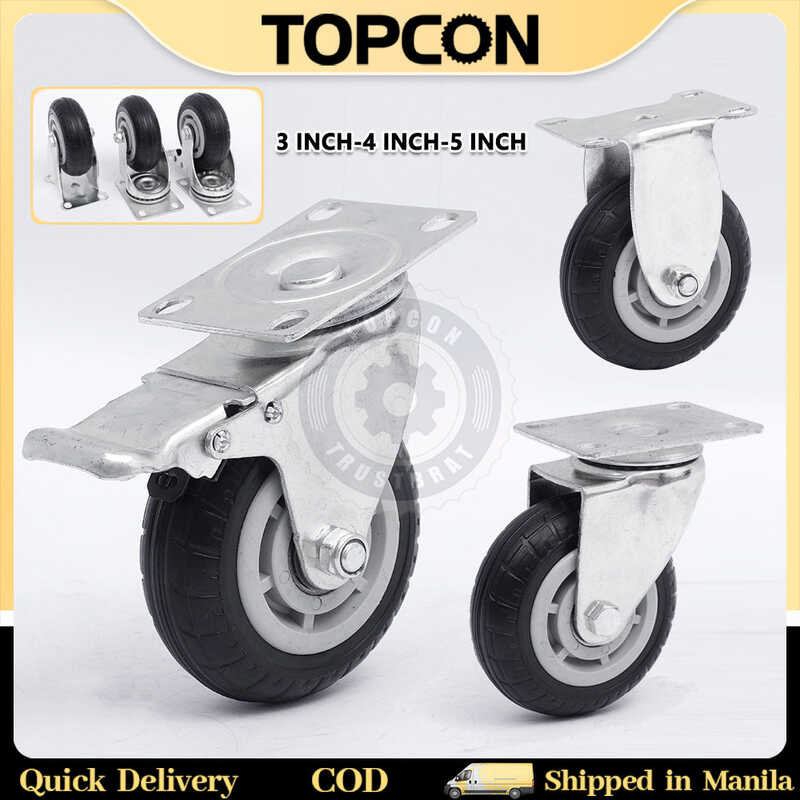 '' To 5'' Black Swivel Caster Wheel Mute Rubber Fixed/Rotate Wheels ...
