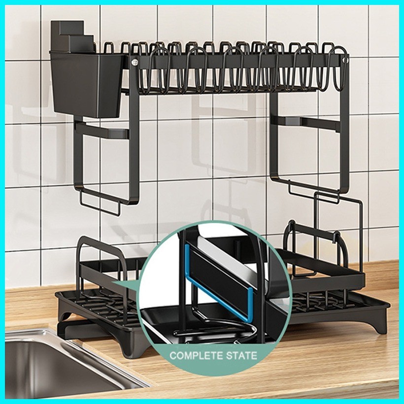 GAA 2 Tiers Dish Rack with Drainer Plates Organizer Rack Dishes ...