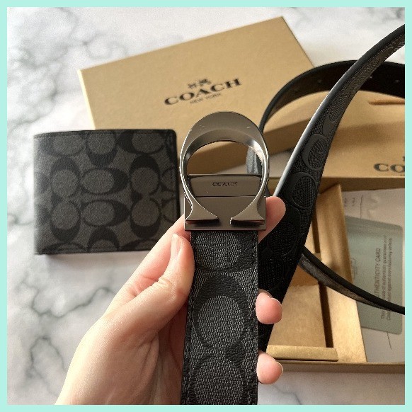 Coach_Belt Men Gift Box 2-in-1 Bundle Set Genuine Leather Protected ...