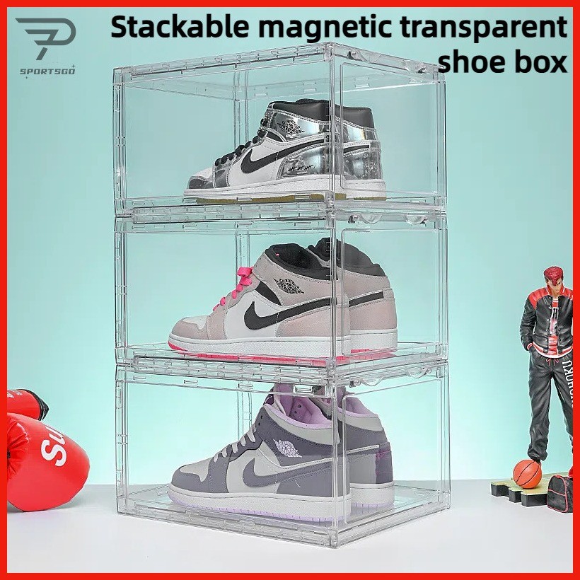 Acrylic Shoe Box Magnetic Side Drop Shoe Box Stackable Large Sneaker ...