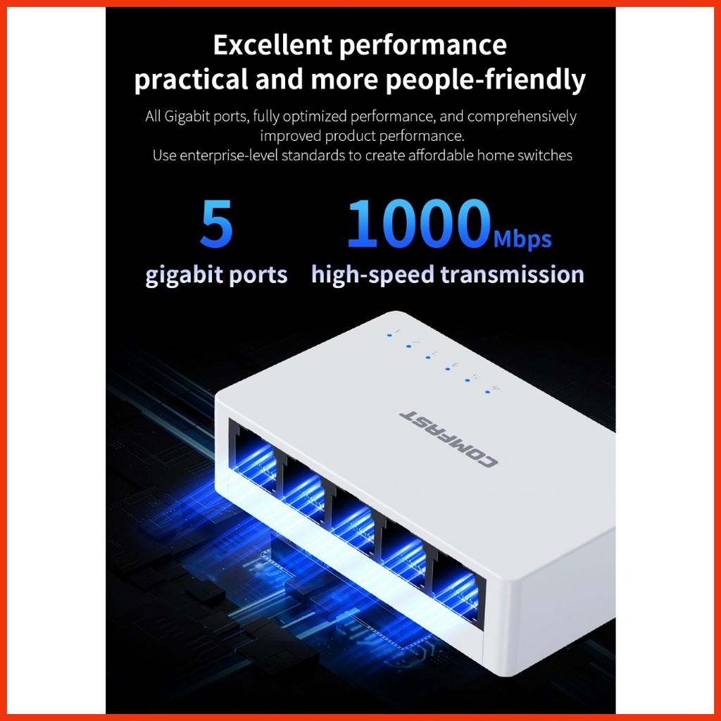Comfast Gigabit Ethernet Switch 5 Ports Internet Network Switch 10/100 ...