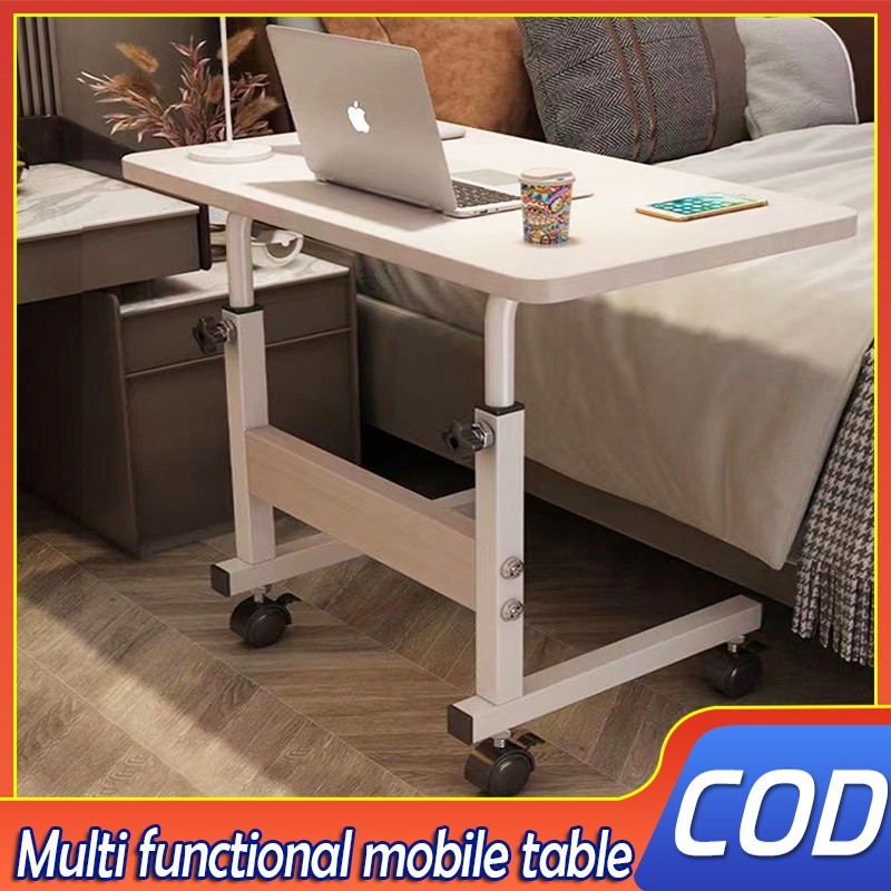 Movable Bed Side Table Adjustable Laptop Table with Wheel Portable Side ...